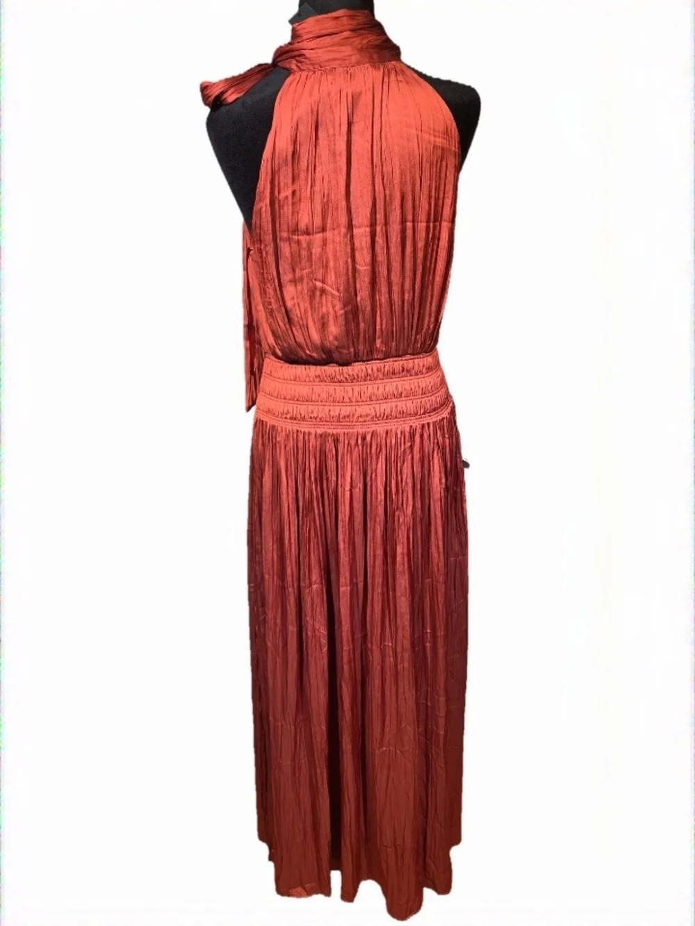 BCBGMaxAzria Tandori Spice Smocked Halter Maxi Dress With Bow Tie Neck Detail - Picture 6 of 9